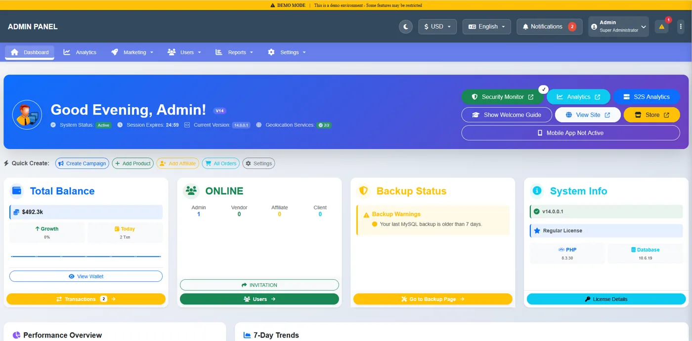 AffiliatePro SaaS admin dashboard